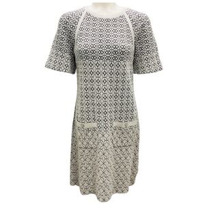 CHANEL SILVER METALLIC SHORT SLEEVED LUREX KNIT DRESS